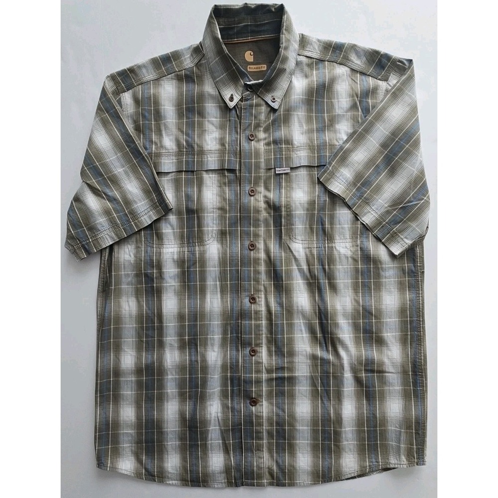 Carhartt Medium Force Mens Relaxed Fit Short‎ Sleeve Button Up Shirt Work Plaid